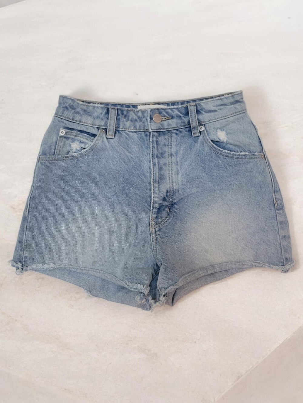 Rolla's Vintage-Style Light Blue Denim High-Waist Cut-off Shorts Boho Coastal
